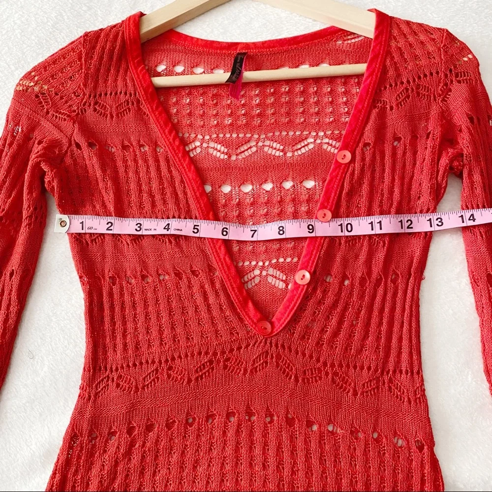 Red Crochet Henley Neckline Bodysuit